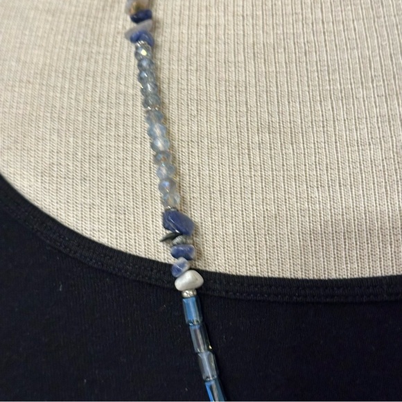 Simply Vera Vera Wang Necklace - long silver w/ blue glass & lapis stone beads - Picture 5 of 14
